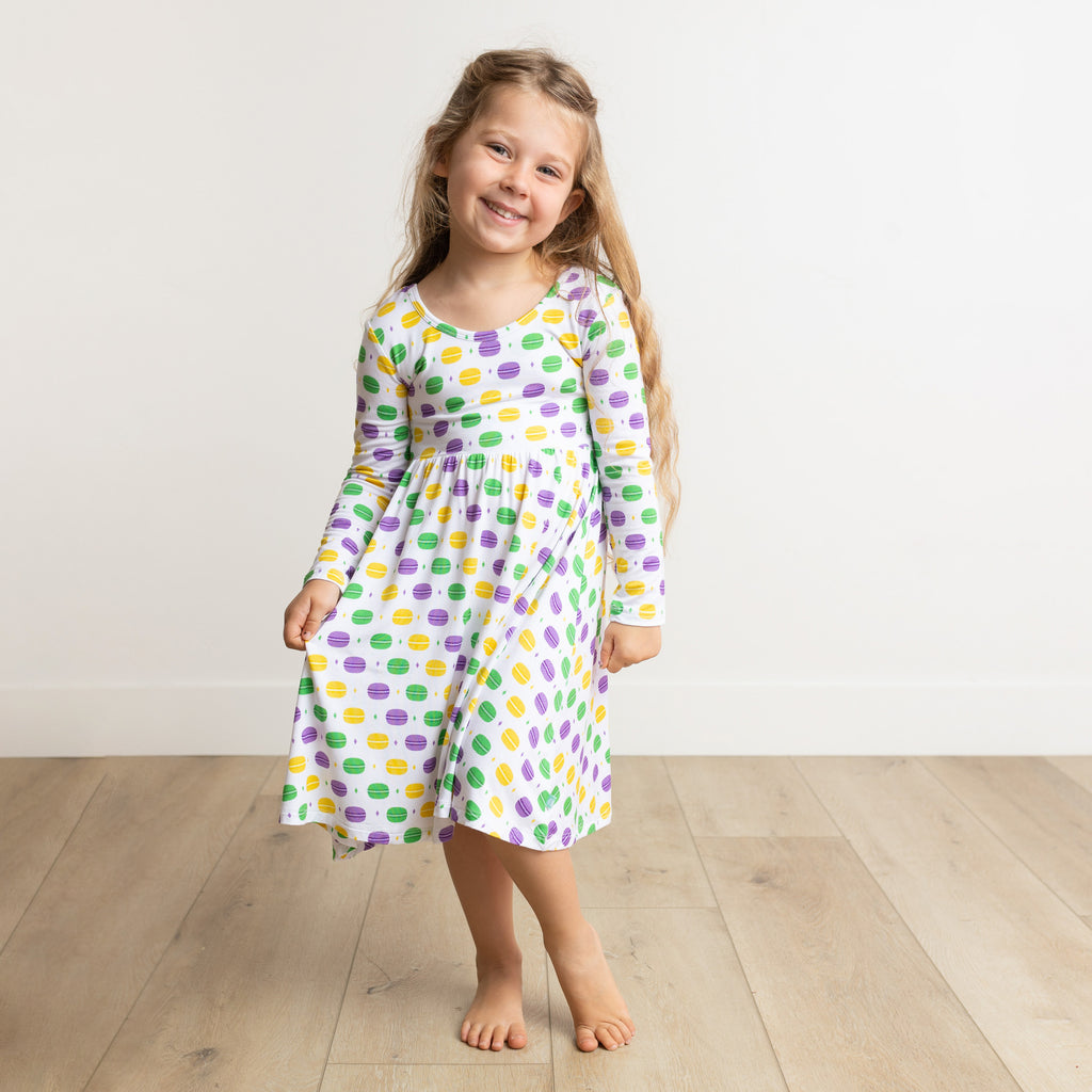 Macaron + Me Long Macarons Boutique Little, Be - Clothing Let Mardi Them Sleeve | Baby A & Dress Swing Gras Children\'s